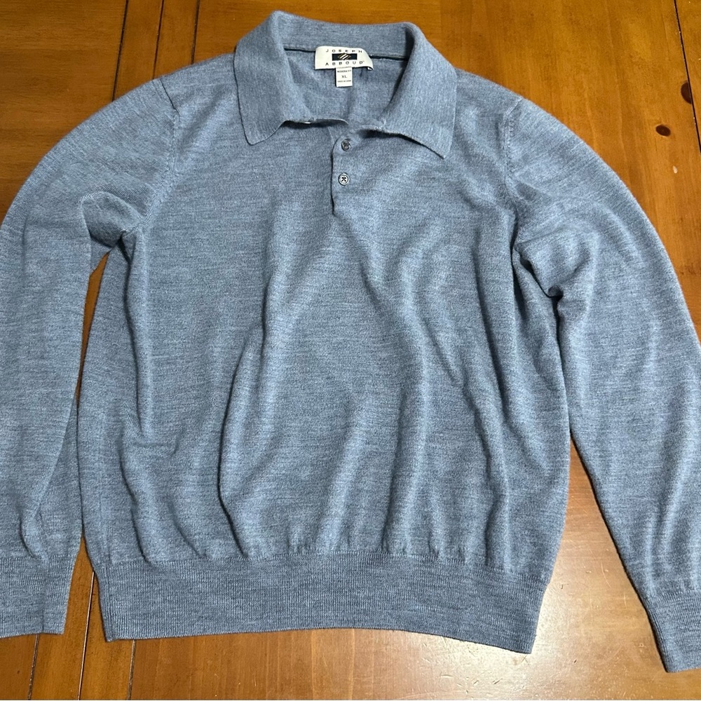 Joseph Abboud 100% Wool Blue Polo Sweater Size XL